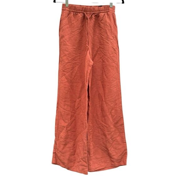 H&M Women's Linen Blend Pull-On Trousers in Burnt Orange Size XS - Picture 2 of 6